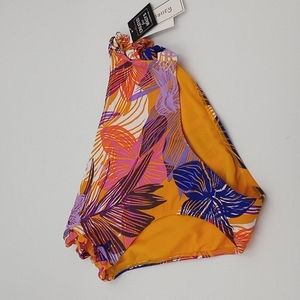 Hula Honey Tropical Side-Knot High-Waist Bikini Bottom Turmeric Multicolor XL